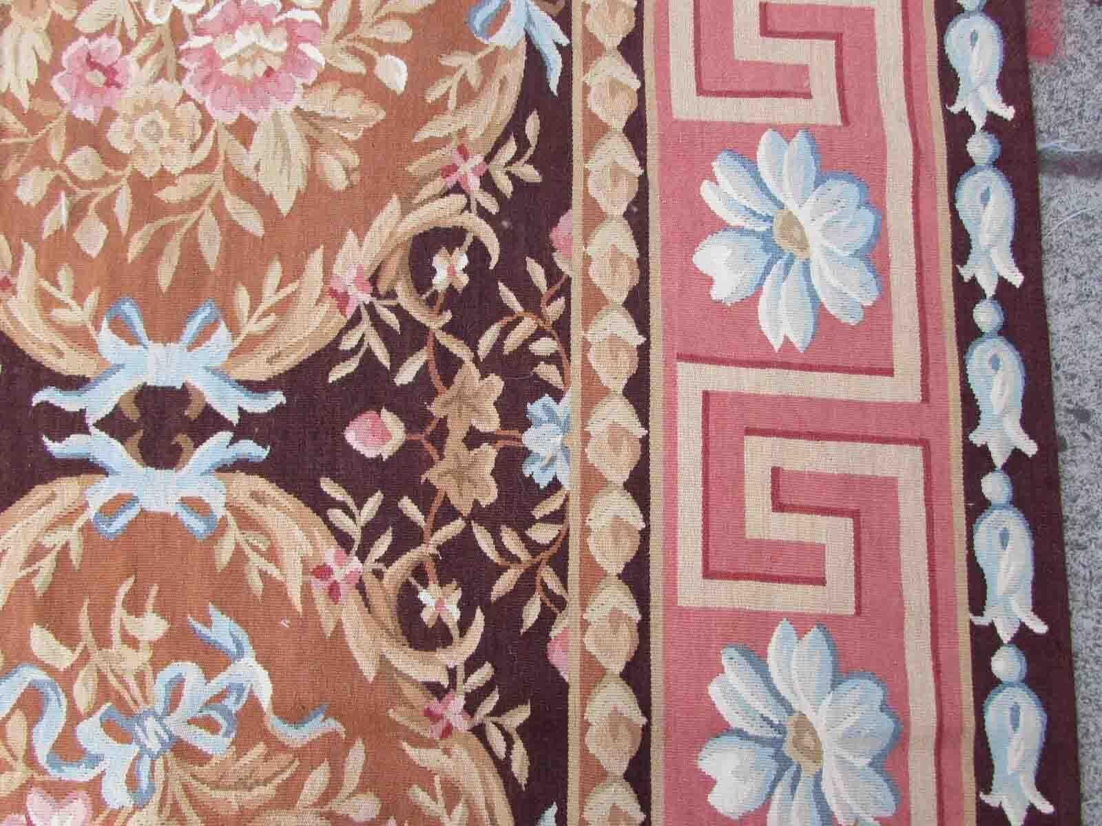 Wool Handmade Vintage French Aubusson Rug, 1970s, 1Q22 For Sale