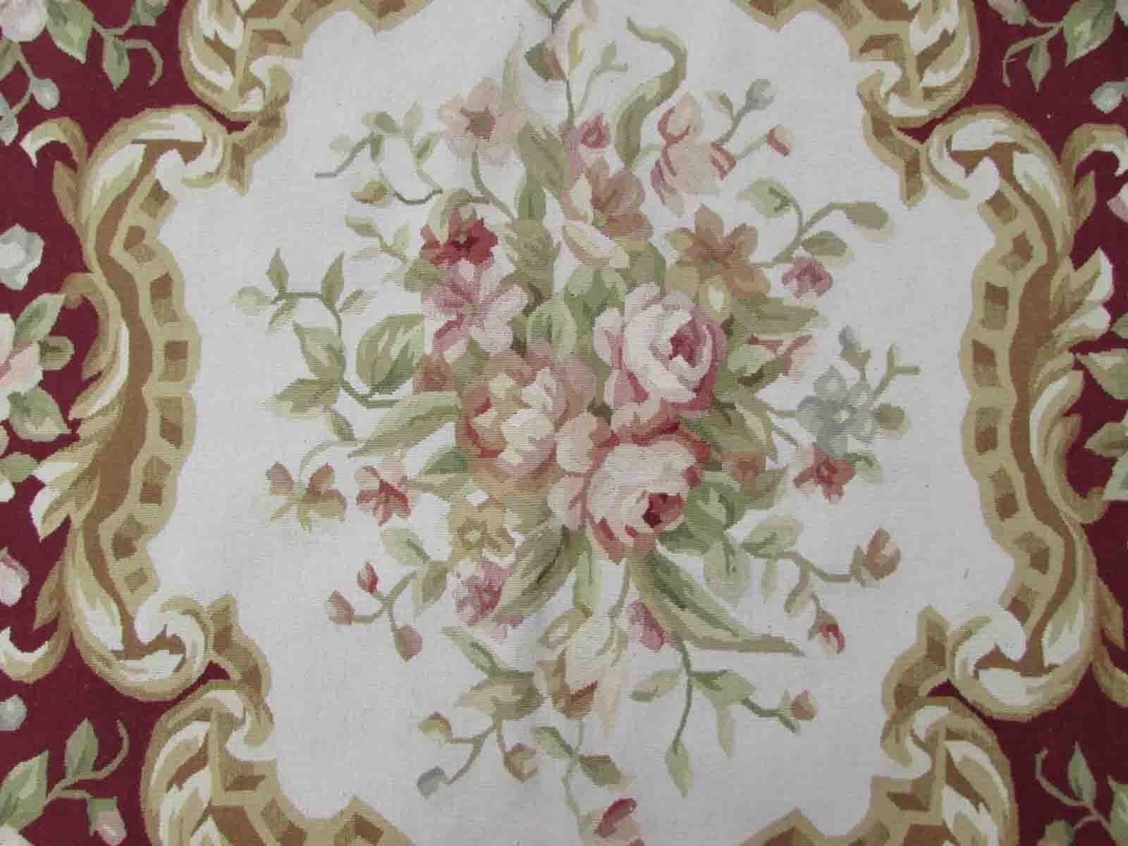 Hand-Knotted Handmade Vintage French Aubusson Rug, 1970s, 1Q29 For Sale