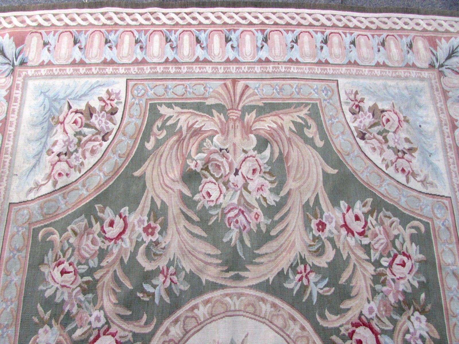 Tapis Aubusson français vintage fait à la main:: années 1980:: 1Q0118 5