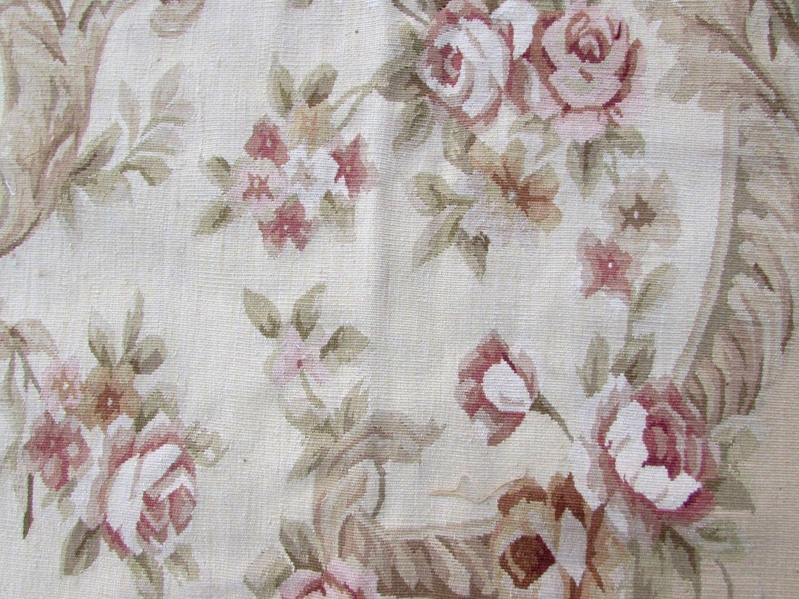 Tapis Aubusson français vintage fait à la main:: 1980:: 1Q0131 3