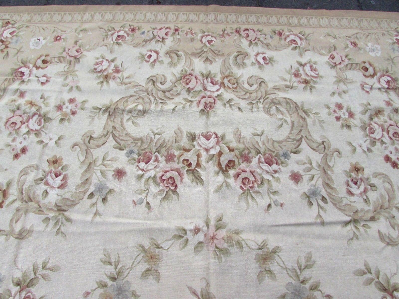Tapis Aubusson français vintage fait à la main:: 1980:: 1Q0131 4