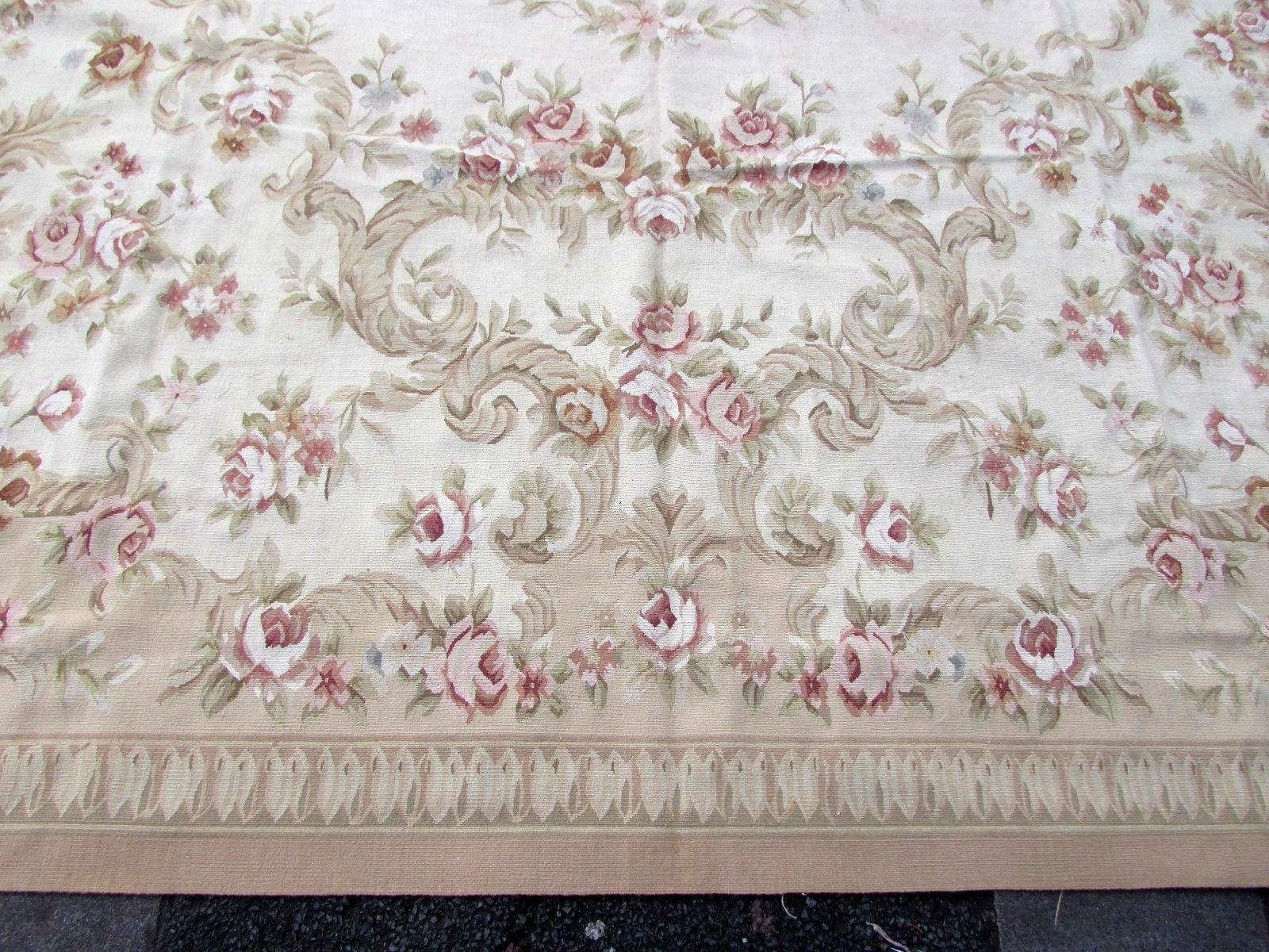 Français Tapis Aubusson français vintage fait à la main:: 1980:: 1Q0131
