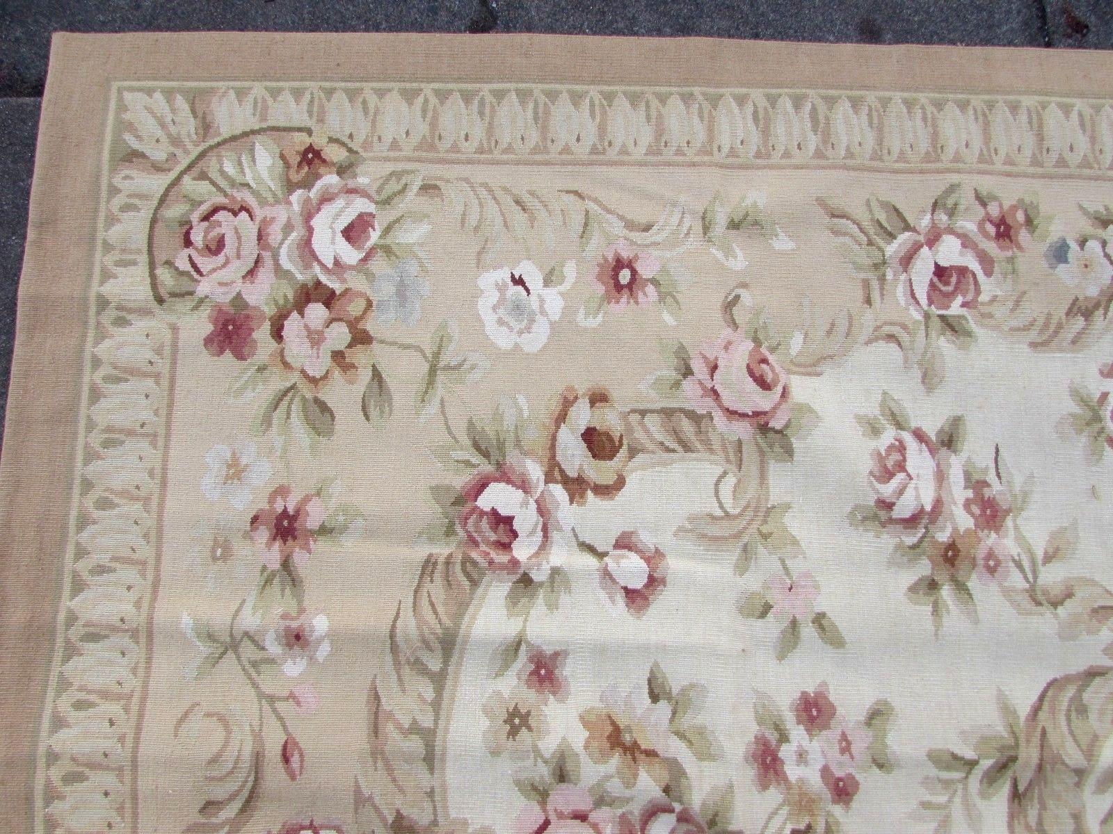 Noué à la main Tapis Aubusson français vintage fait à la main:: 1980:: 1Q0131