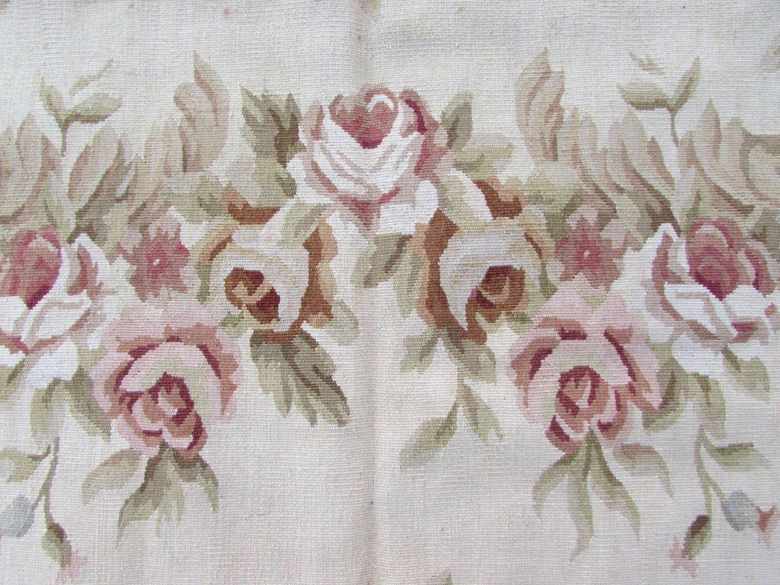 Laine Tapis Aubusson français vintage fait à la main:: 1980:: 1Q0131