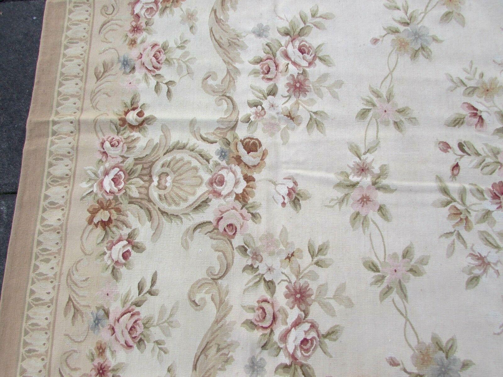 Tapis Aubusson français vintage fait à la main:: 1980:: 1Q0131 1