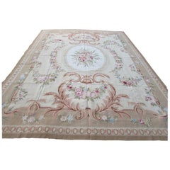 Tapis Aubusson français vintage fait à la main:: 1980:: 1Q0135
