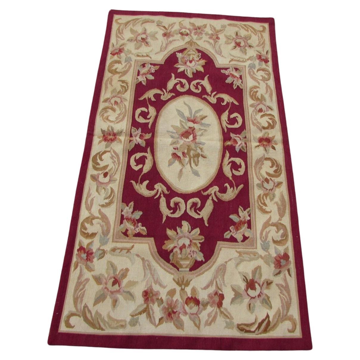 Handmade Vintage French Aubusson Rug 2.5' x 4.6', 1980s, 1Q45 For Sale