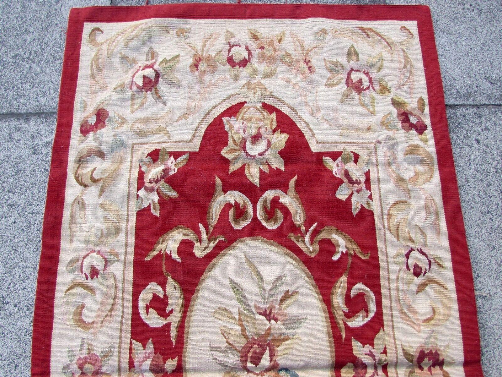 Hand-Knotted Handmade Vintage French Aubusson Rug 2.6' x 4.7', 1980s, 1Q38 For Sale