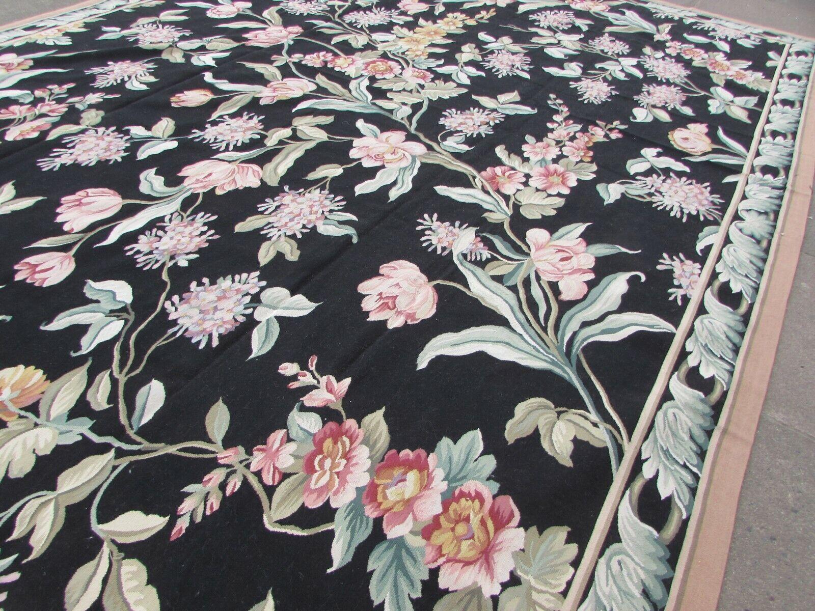 Handmade Vintage French Aubusson Rug 8.8' x 12.2', 1970s, 1Q51 For Sale 5