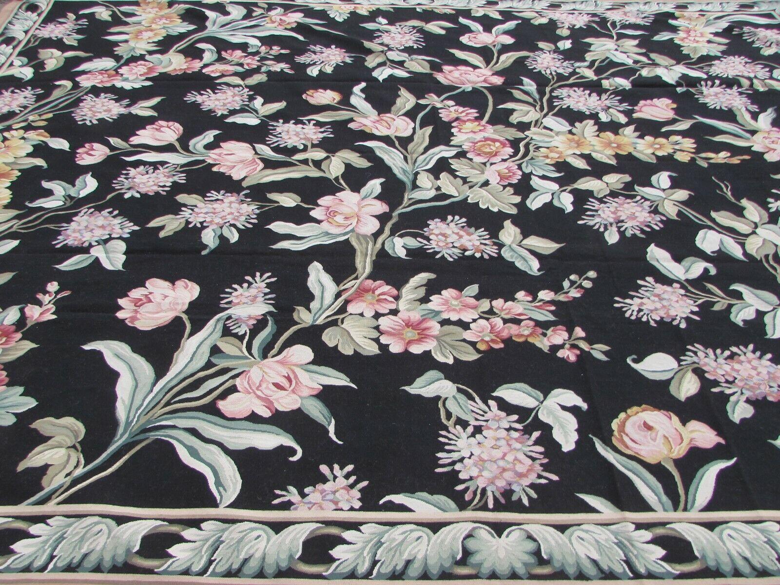 Handmade Vintage French Aubusson Rug 8.8' x 12.2', 1970s, 1Q51 For Sale 6