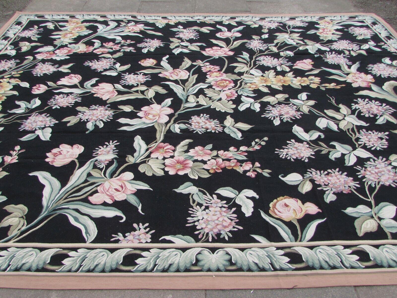 Hand-Knotted Handmade Vintage French Aubusson Rug 8.8' x 12.2', 1970s, 1Q51 For Sale