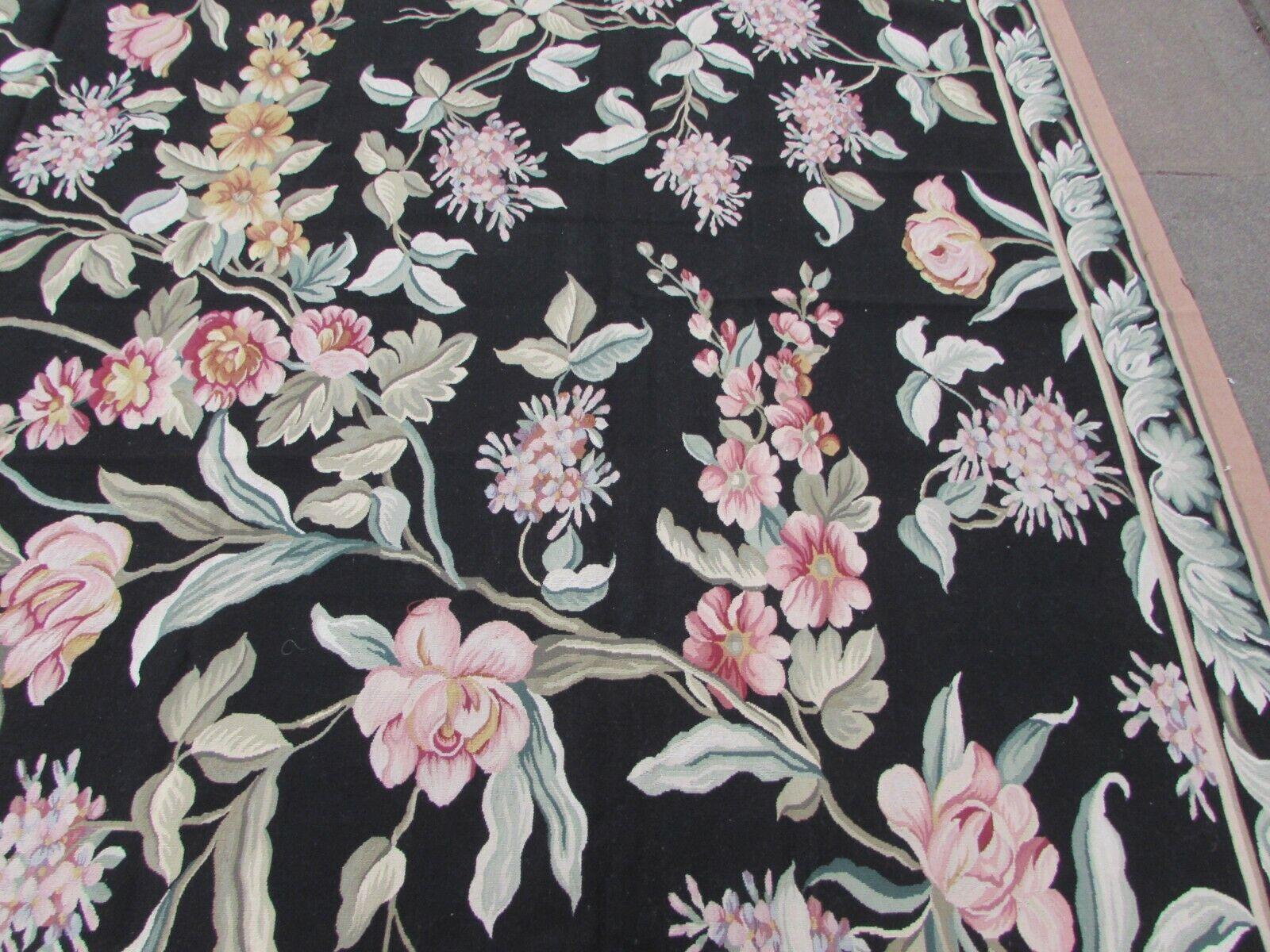 Handmade Vintage French Aubusson Rug 8.8' x 12.2', 1970s, 1Q51 For Sale 1