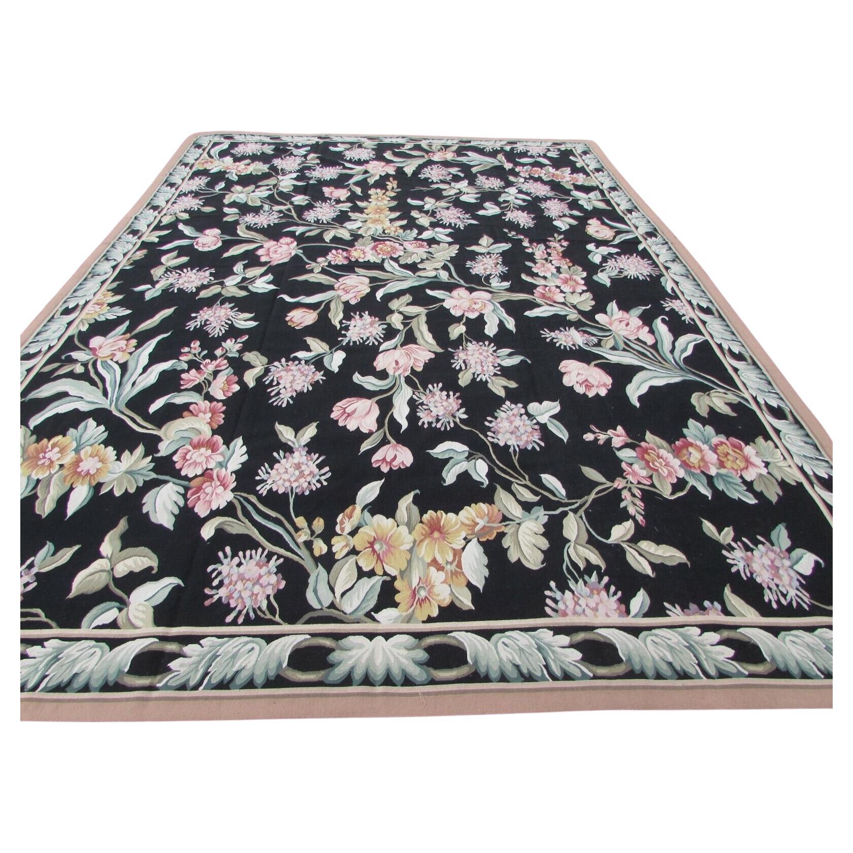Handmade Vintage French Aubusson Rug 8.8' x 12.2', 1970s, 1Q51 For Sale
