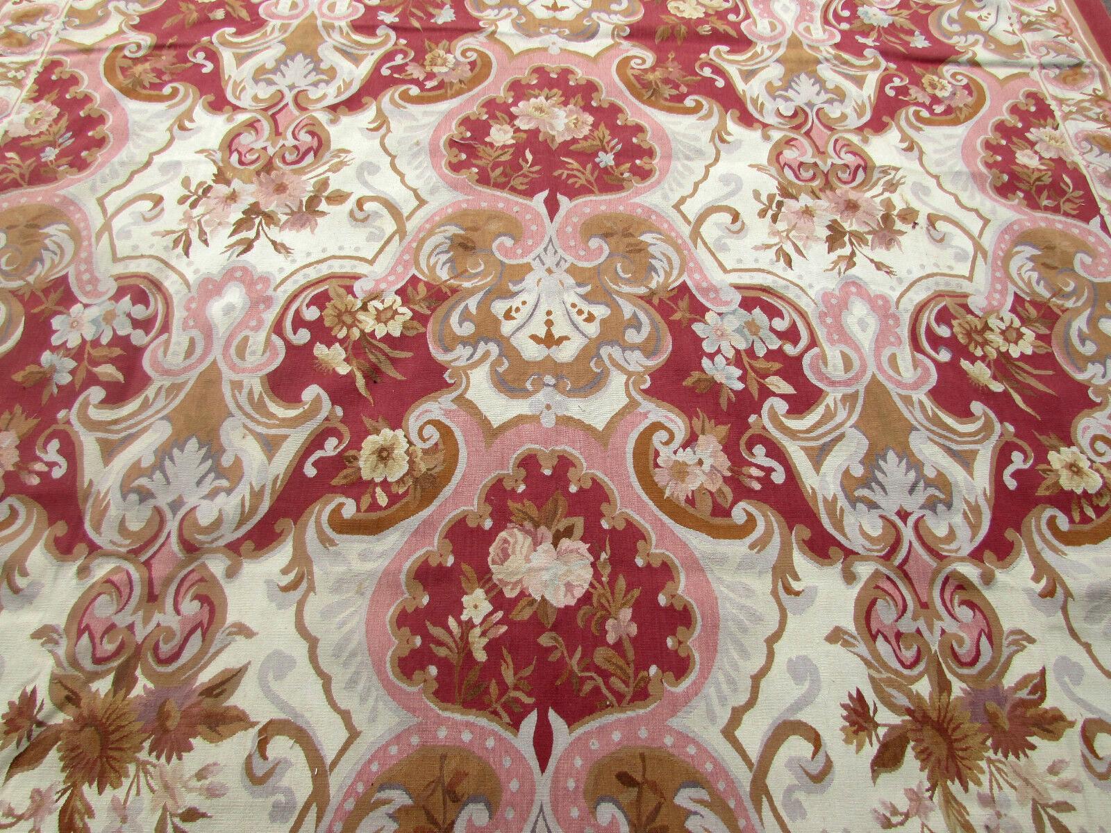Hand-Knotted Handmade Vintage French Aubusson Rug 8.9' x 12', 1980s, 1Q37 For Sale