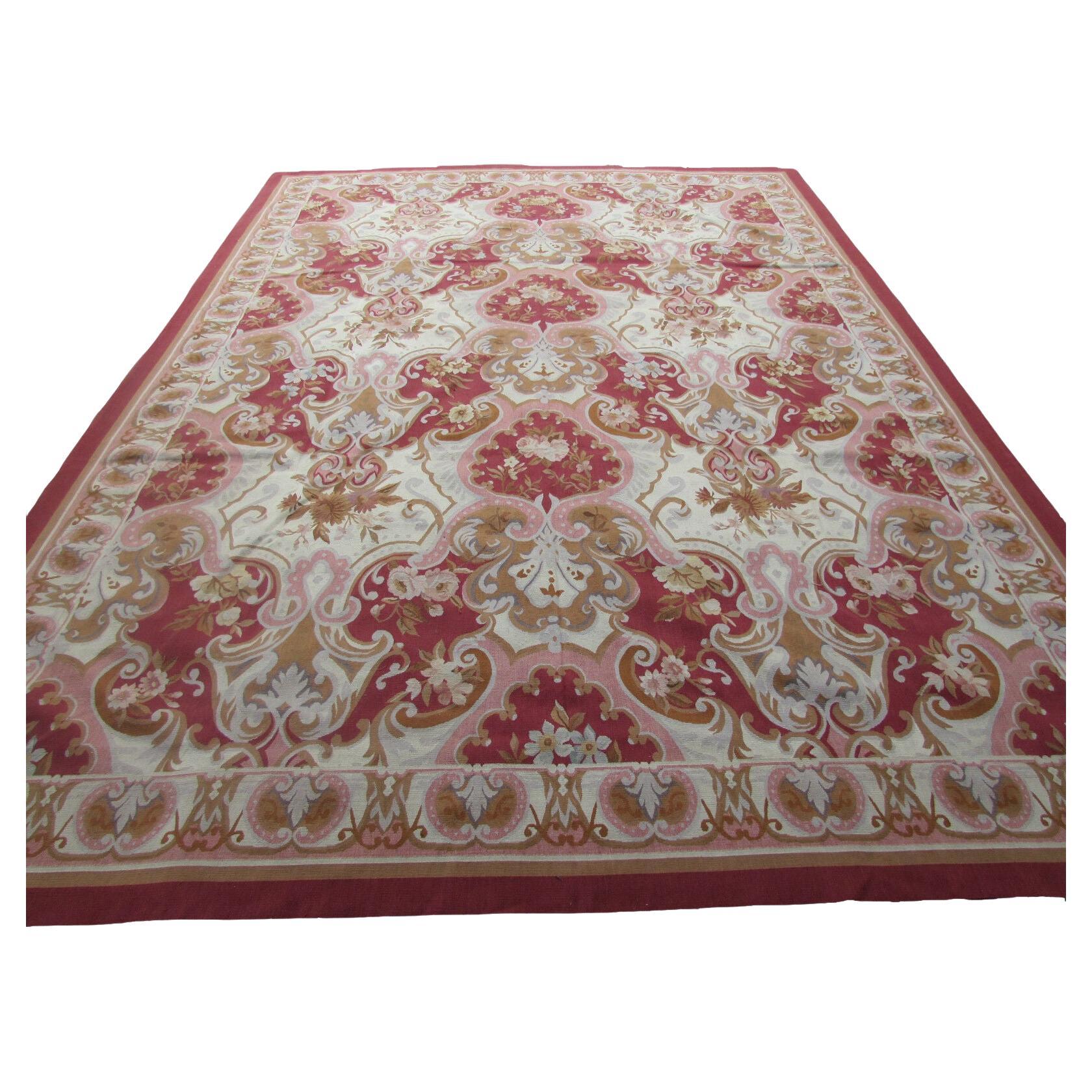 Handmade Vintage French Aubusson Rug 8.9' x 12', 1980s, 1Q37 For Sale