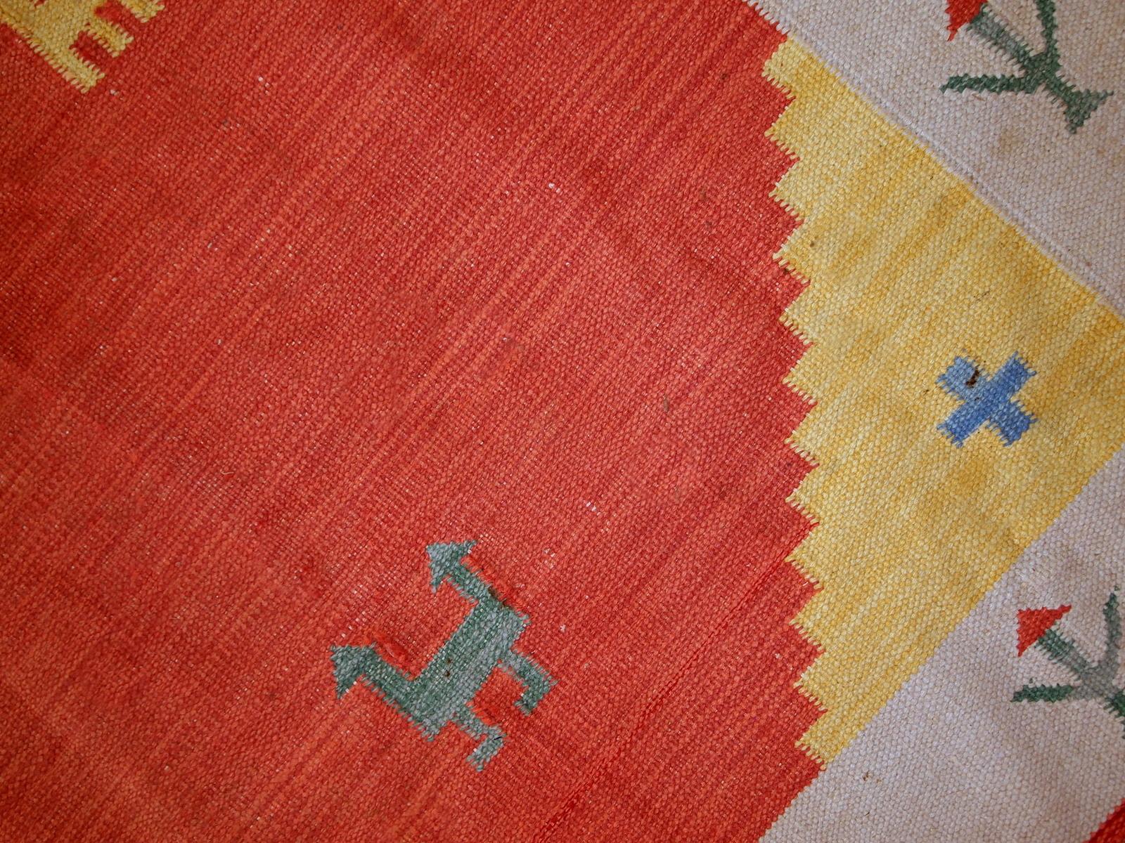 Hand-Knotted Handmade Vintage Gabbeh Style Kilim, 1960s, 1C518 For Sale
