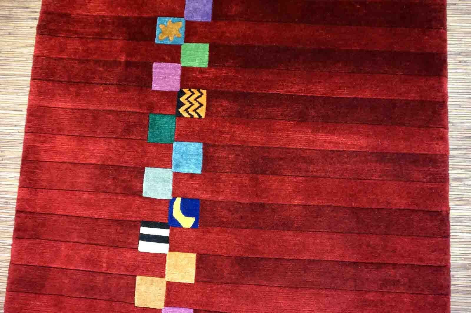 Handgefertigter Vintage-Teppich im Gabbeh-Stil, 1970er Jahre, 1D03 im Zustand „Gut“ im Angebot in Bordeaux, FR