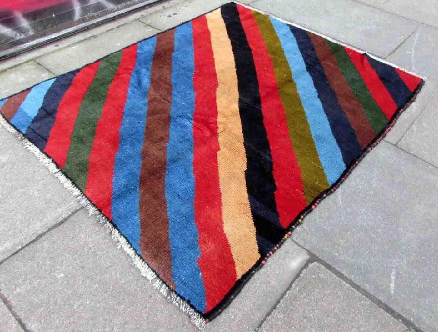 Wool Handmade Vintage Gabbeh Style Rug, 1970s, 1Q27 For Sale
