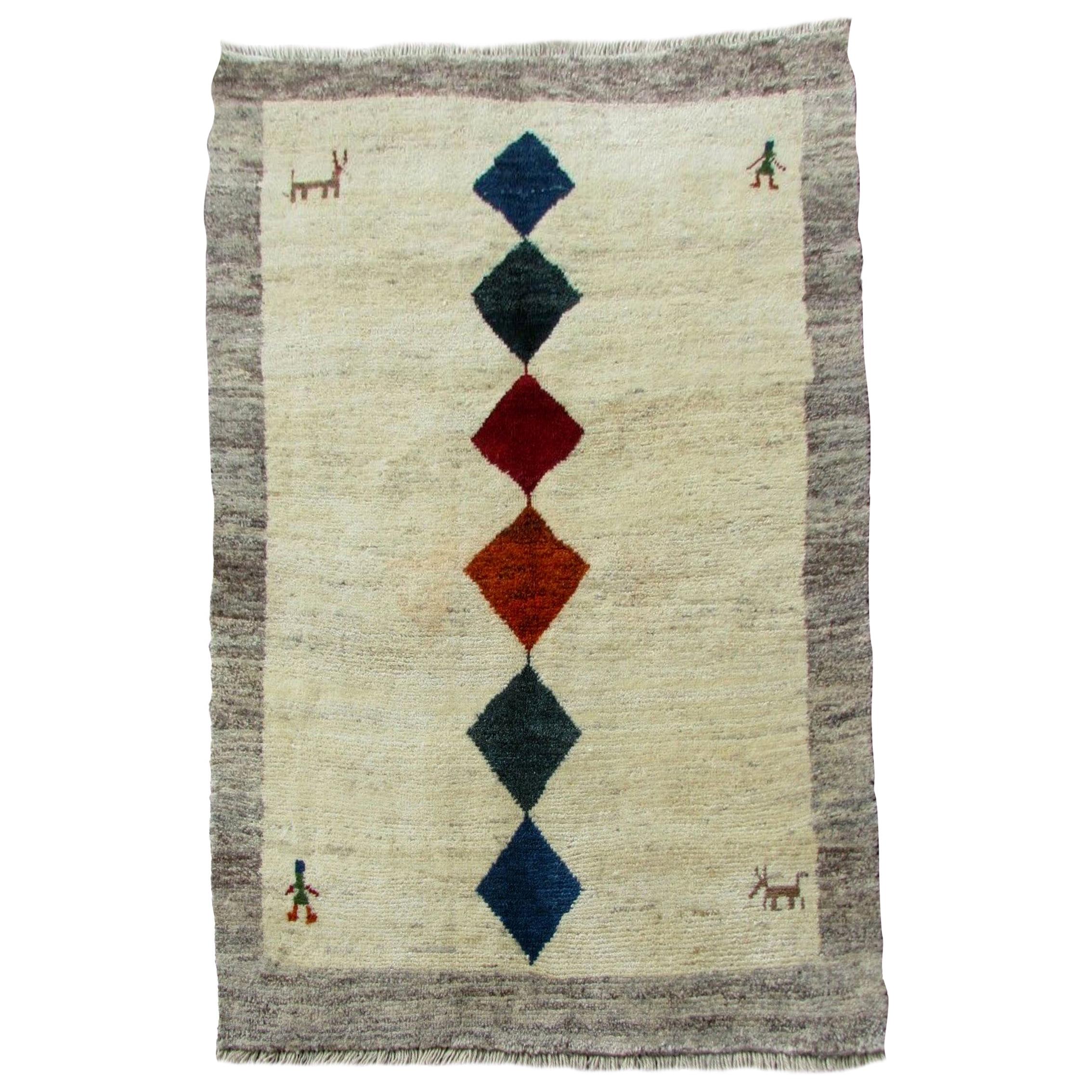 Handmade Vintage Gabbeh Style Rug, 1980s, 1Q0094 at 1stDibs