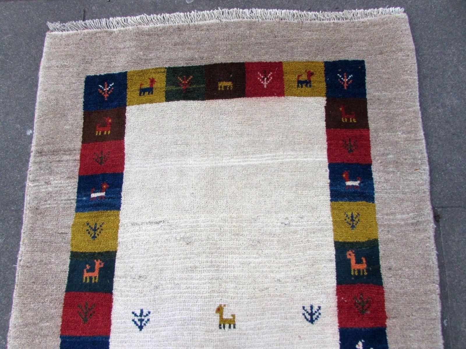 Wool Handmade Vintage Gabbeh Style Rug, 1980s, 1Q0276
