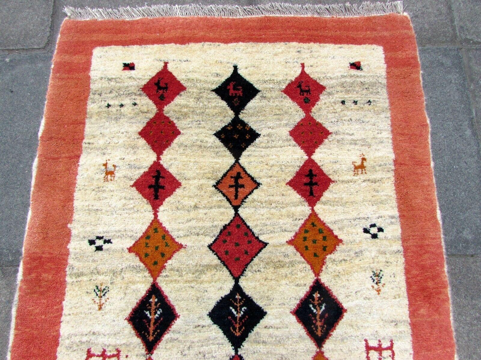 Indian Handmade Vintage Gabbeh Style Rug, 1980s, 1Q0346