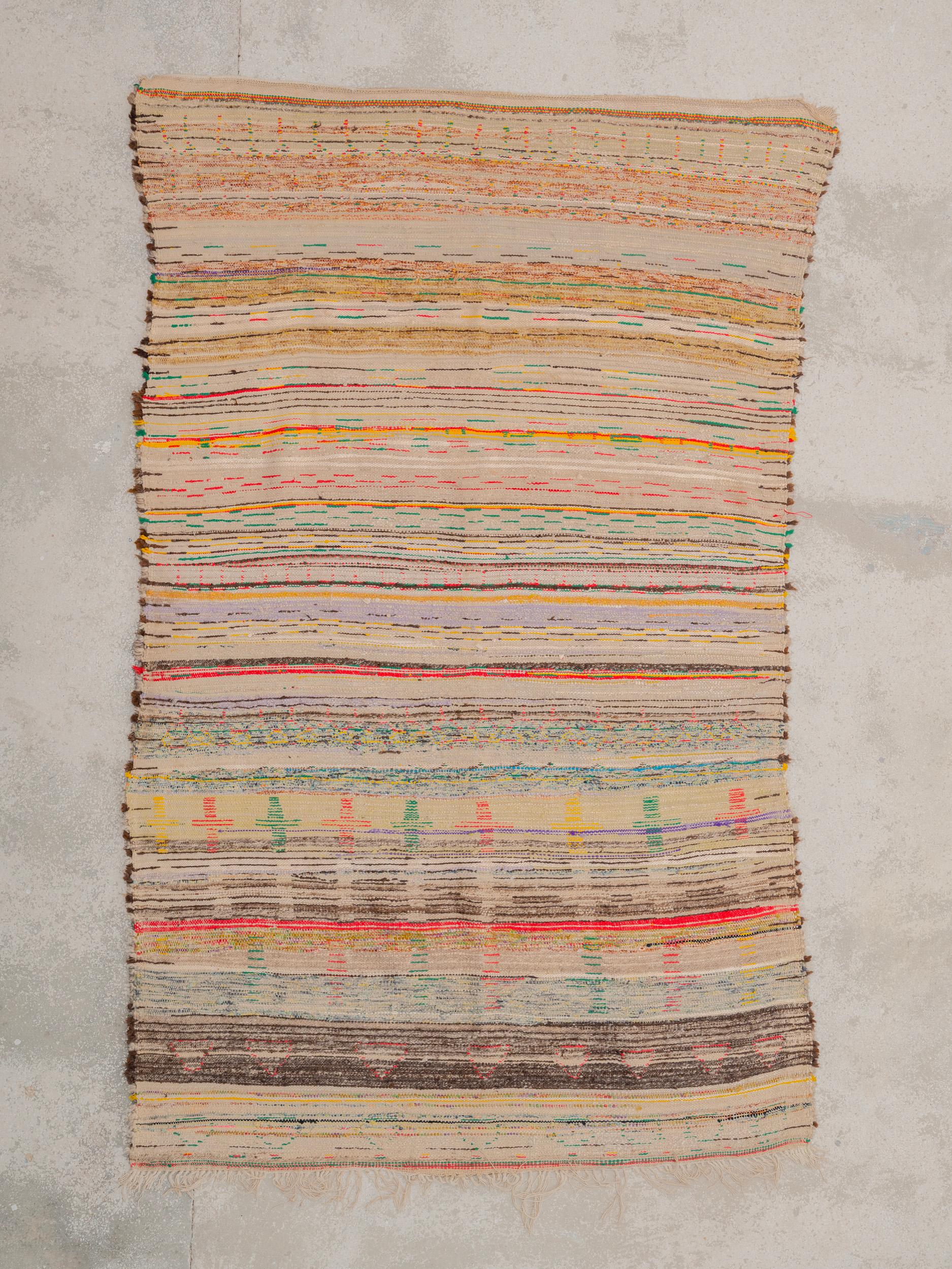 Laine Tapis marocain vintage vert et jaune, fait main, années 90 en vente