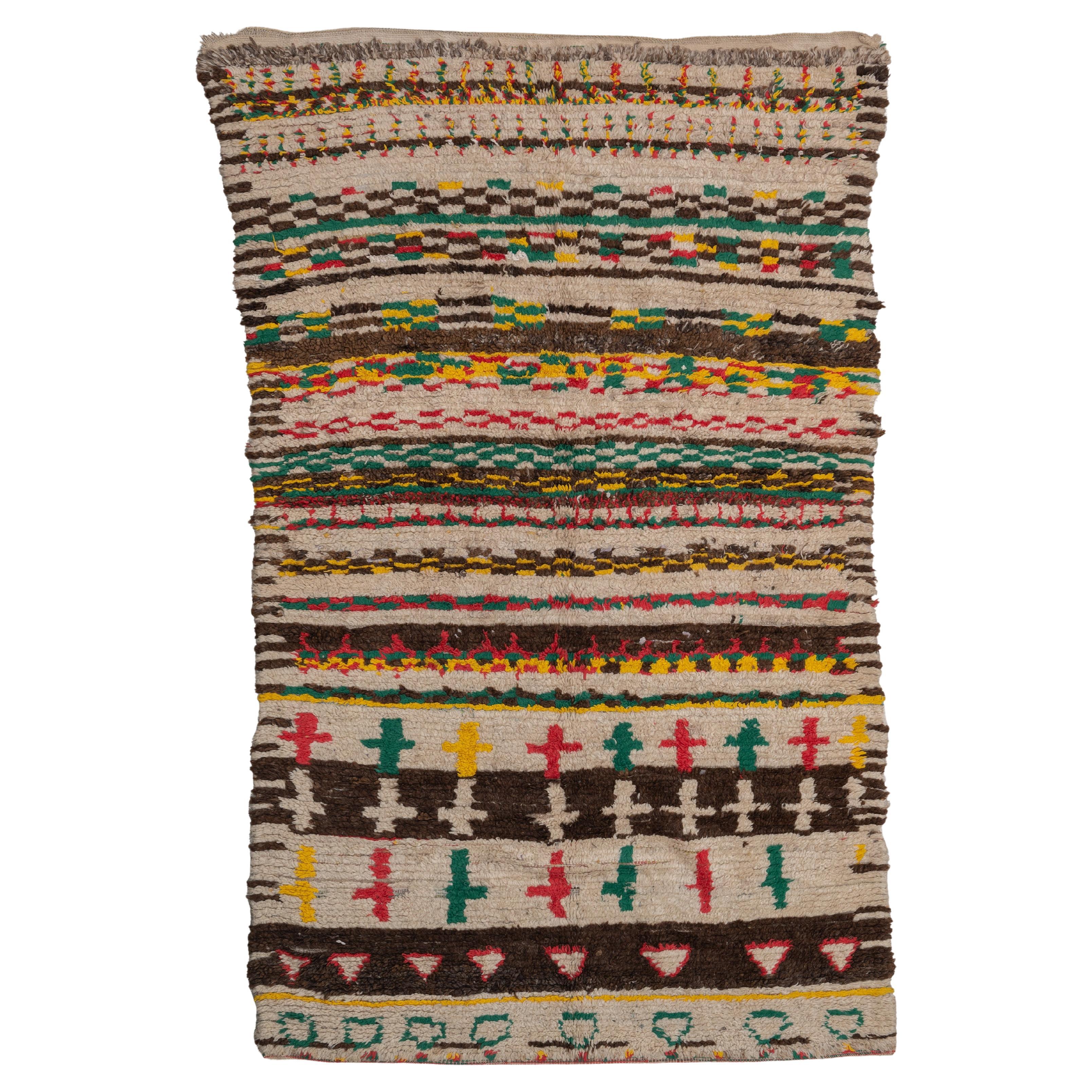 Tapis marocain vintage vert et jaune, fait main, années 90 en vente