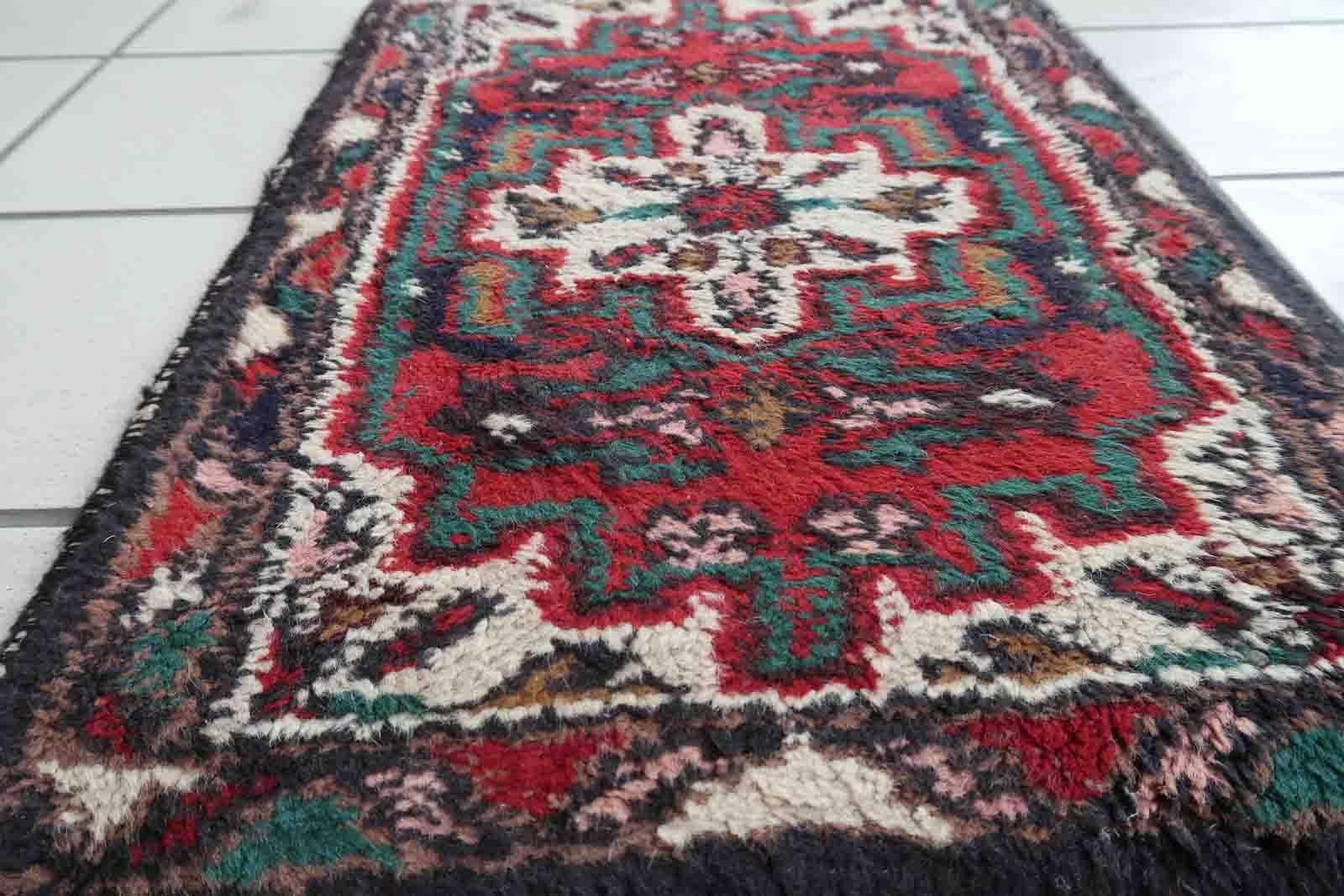 Hand-Knotted Handmade Vintage Hamadan Style Mat, 1970s, 1C959 For Sale