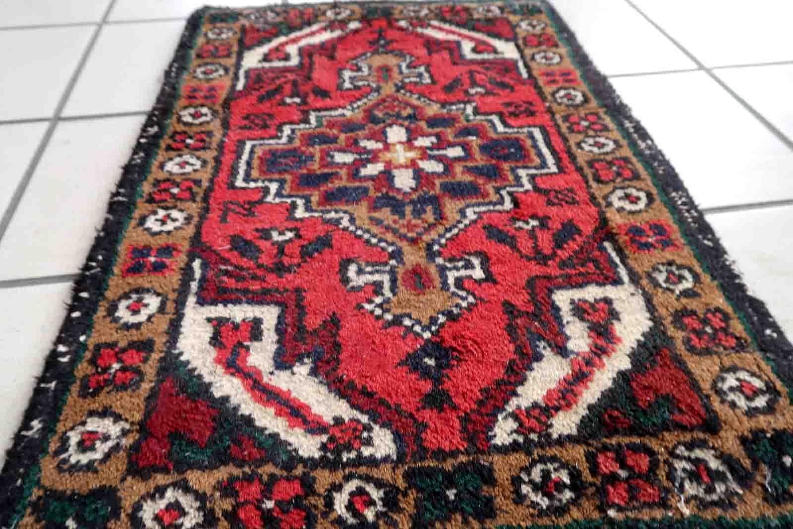 Hand-Knotted Handmade Vintage Hamadan Style Mat, 1970s, 1C960 For Sale