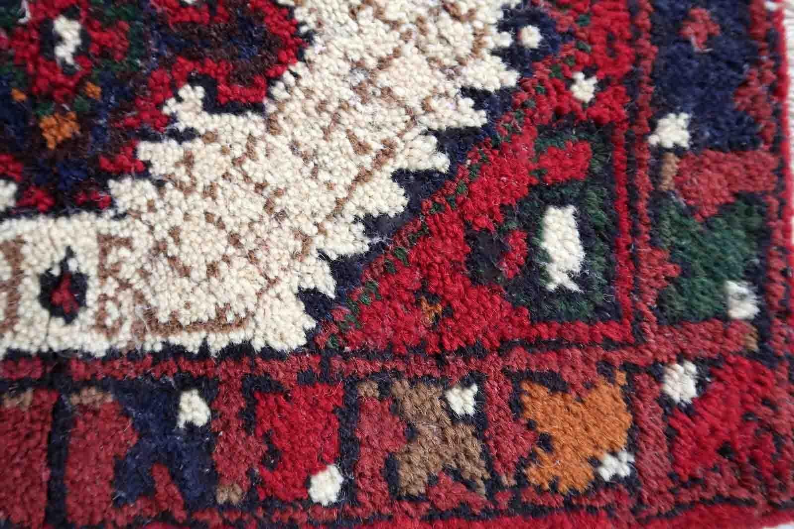 Hand-Knotted Handmade Vintage Hamadan Style Mat, 1970s, 1C961 For Sale