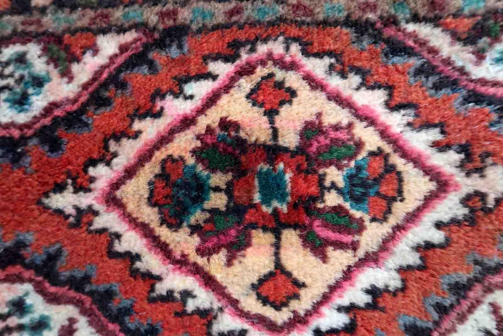 Hand-Knotted Handmade Vintage Hamadan Style Mat, 1970s, 1C962 For Sale