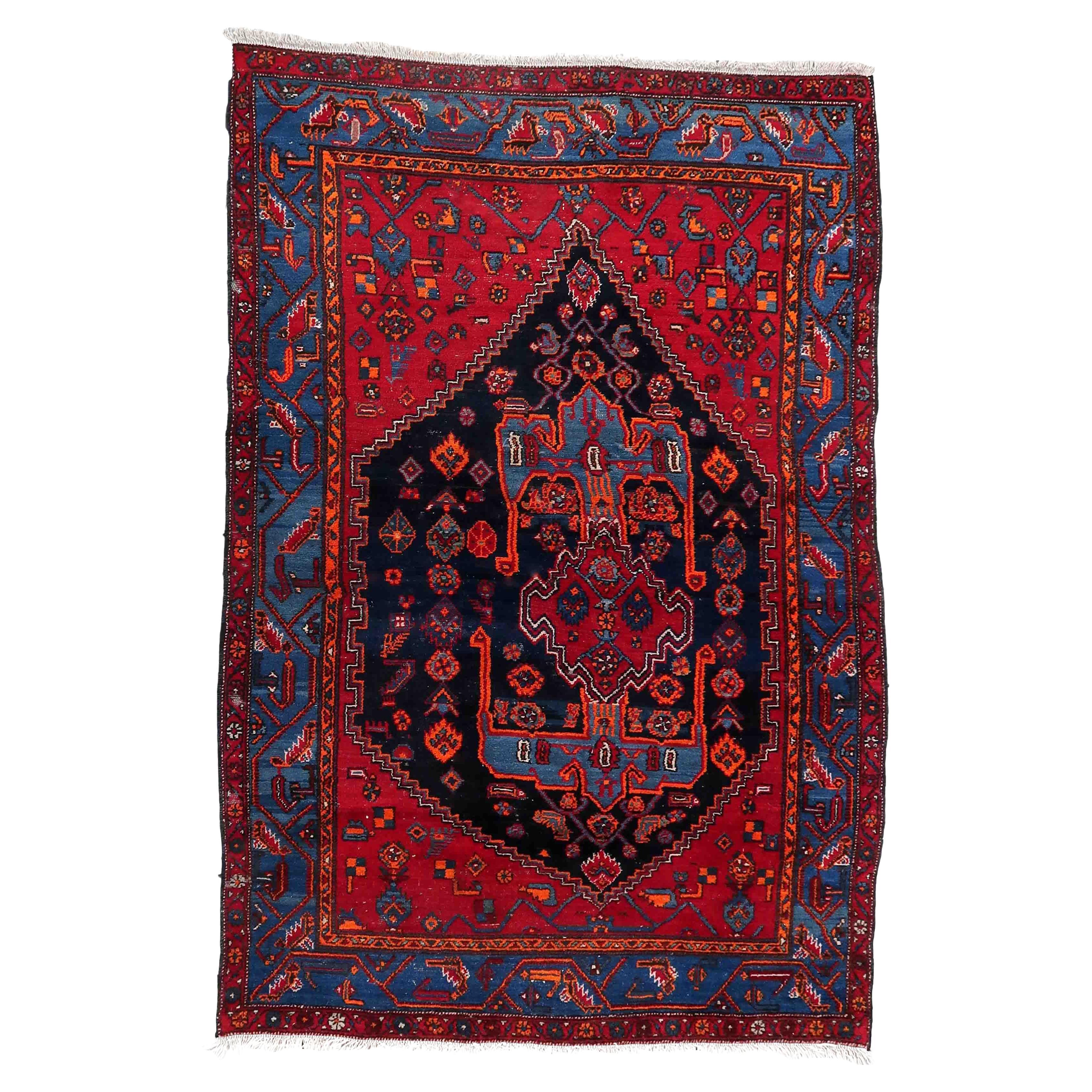 Handmade Vintage Hamadan Style Rug, 1950s, 1C872 For Sale