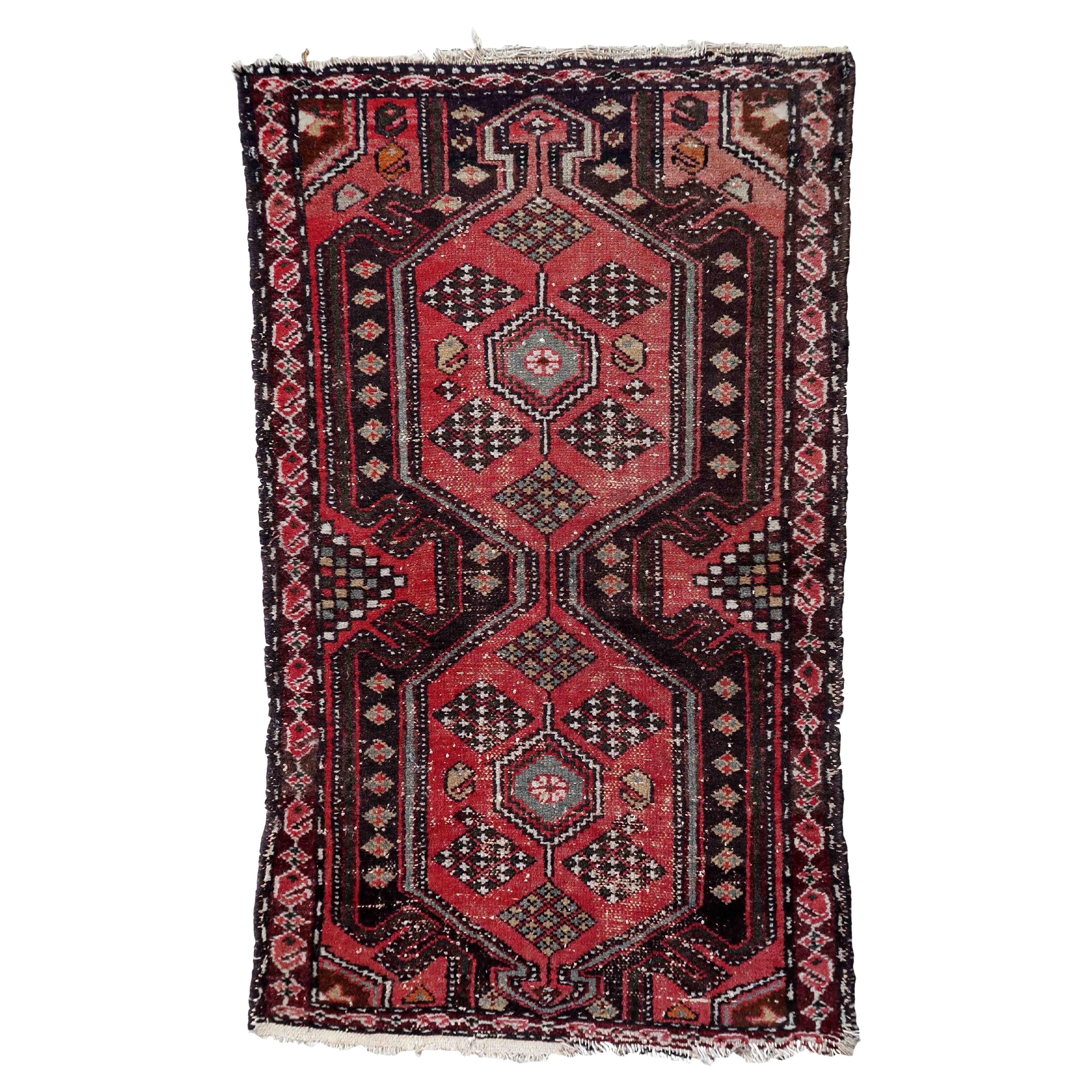 Tappeto vintage fatto a mano in stile Hamadan, anni '50, 1C957