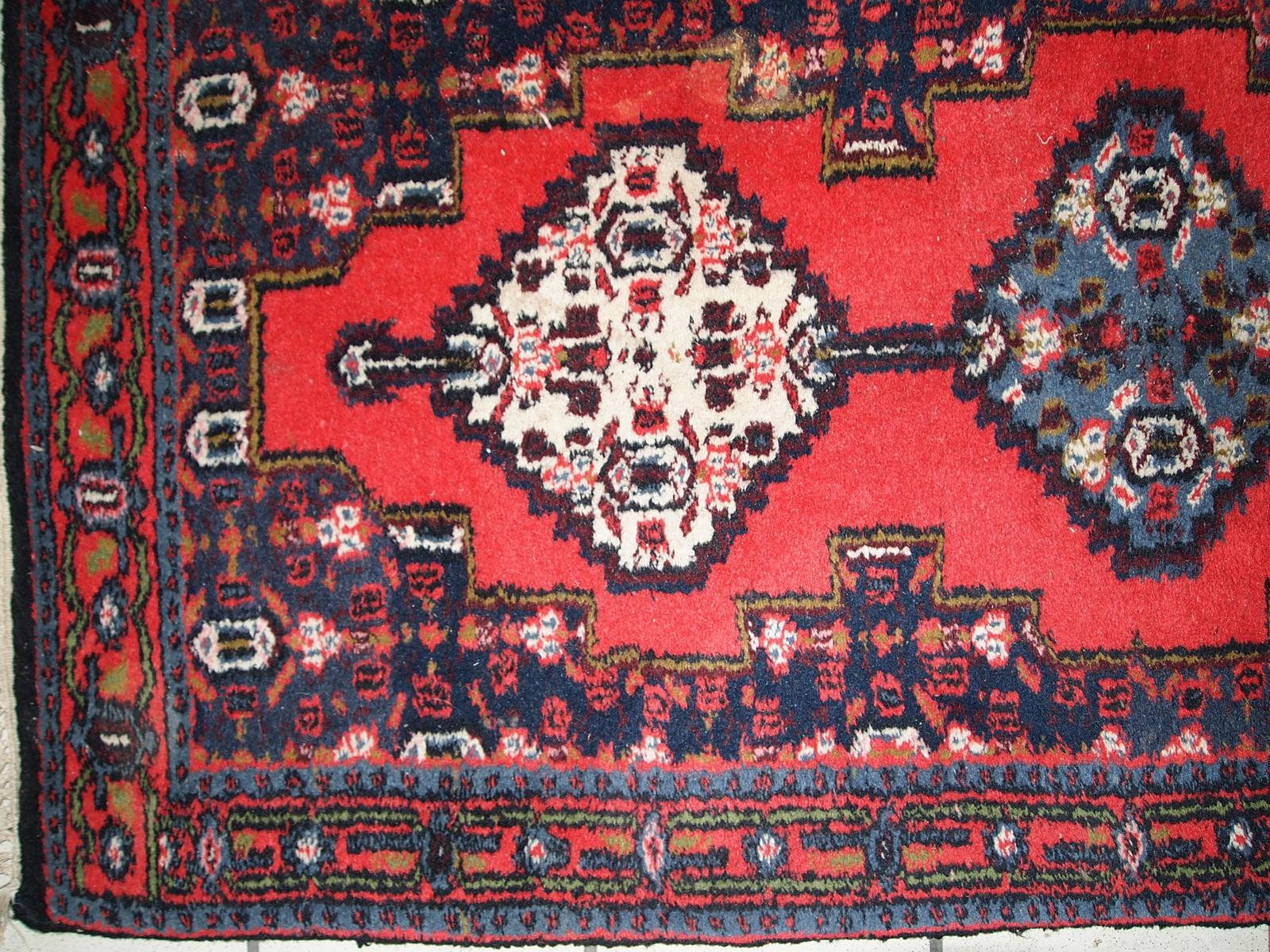 Hand-Knotted Handmade Vintage Hamadan Style Rug, 1970s, 1C640 For Sale