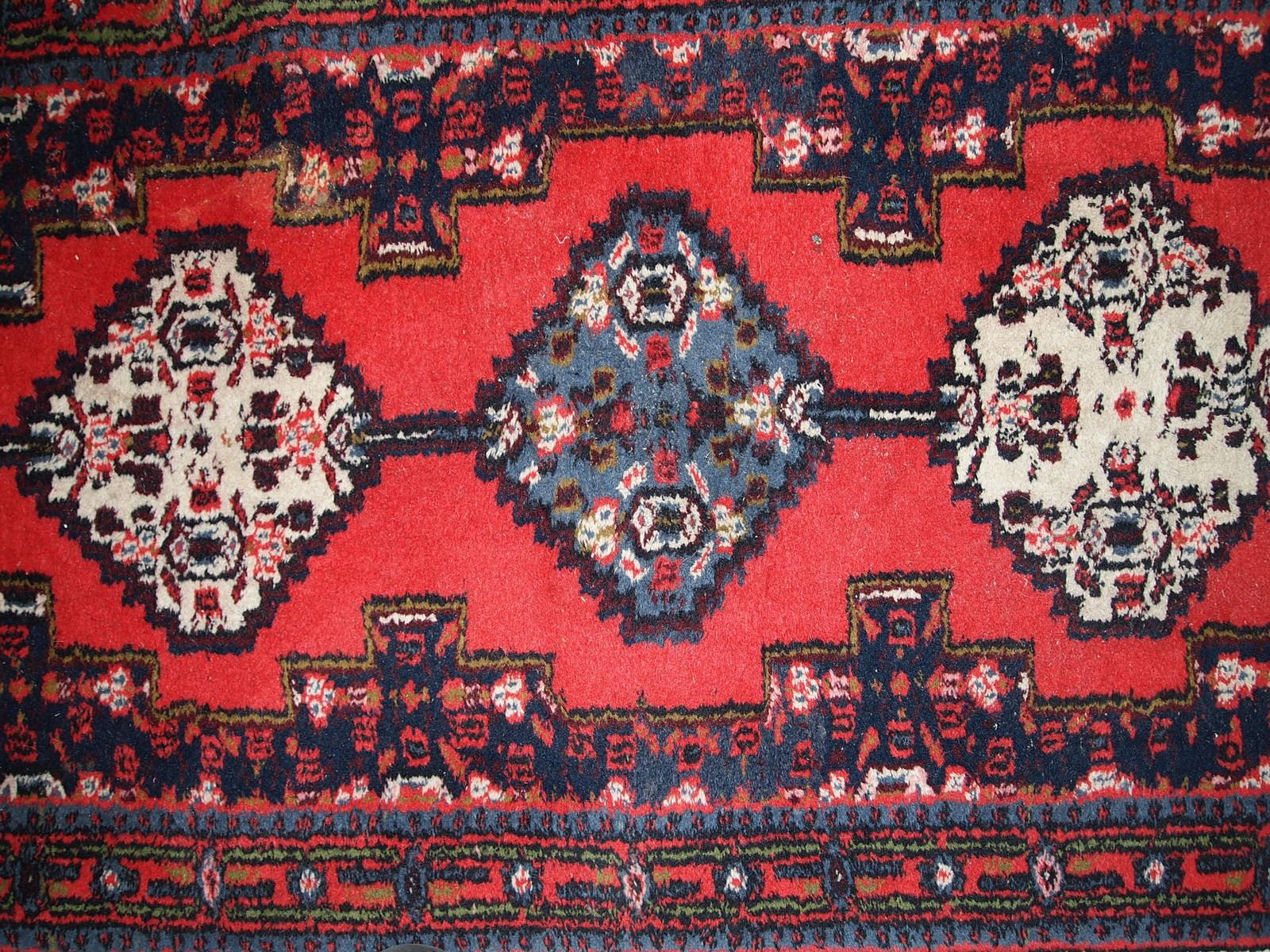 Handgefertigter Vintage-Teppich im Hamadan-Stil, 1970er Jahre, 1C640 im Zustand „Gut“ im Angebot in Bordeaux, FR