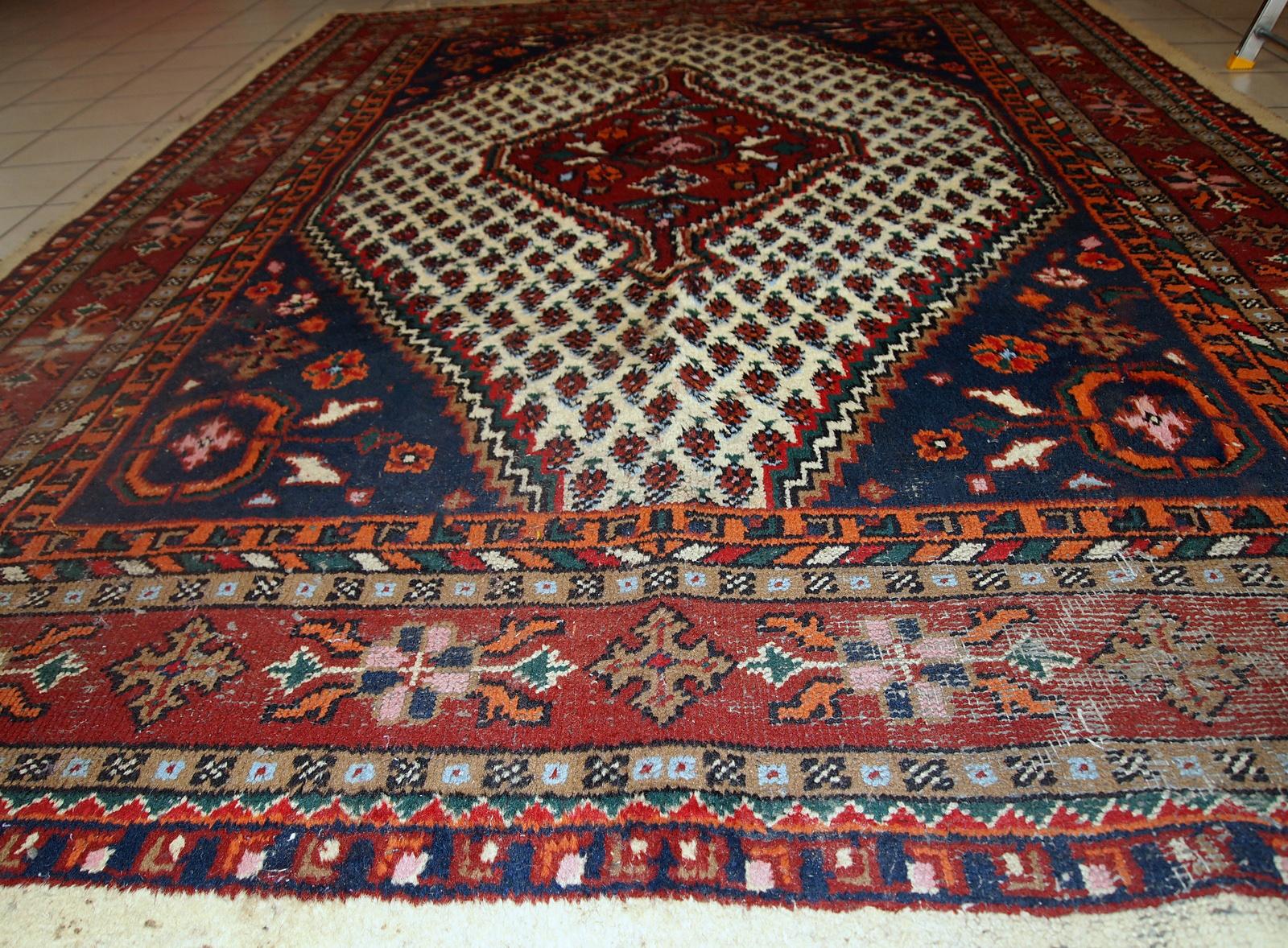 Indian Handmade Vintage Hamadan Style Rug, 1970s, 1C695 For Sale