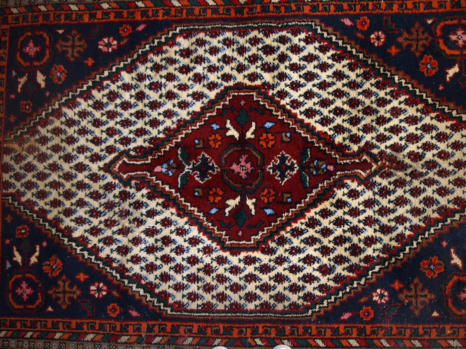 Wool Handmade Vintage Hamadan Style Rug, 1970s, 1C695 For Sale
