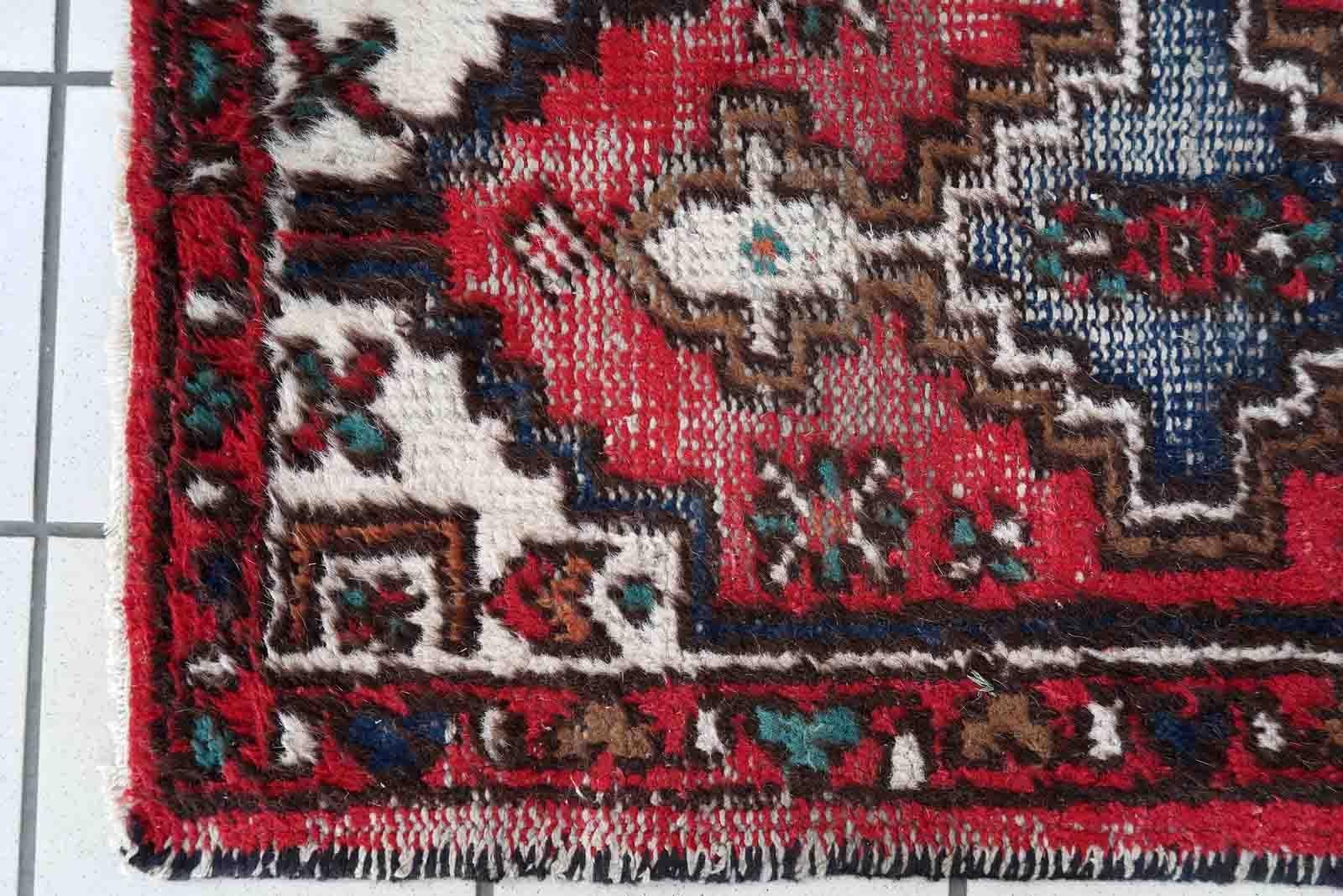 Handmade Vintage Hamadan Style Rug, 1970s, 1C841 In Distressed Condition For Sale In Bordeaux, FR