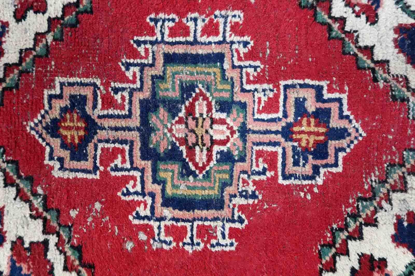 Handgefertigter Vintage-Teppich im Hamadan-Stil, 1970er Jahre, 1C842 im Zustand „Starke Gebrauchsspuren“ im Angebot in Bordeaux, FR