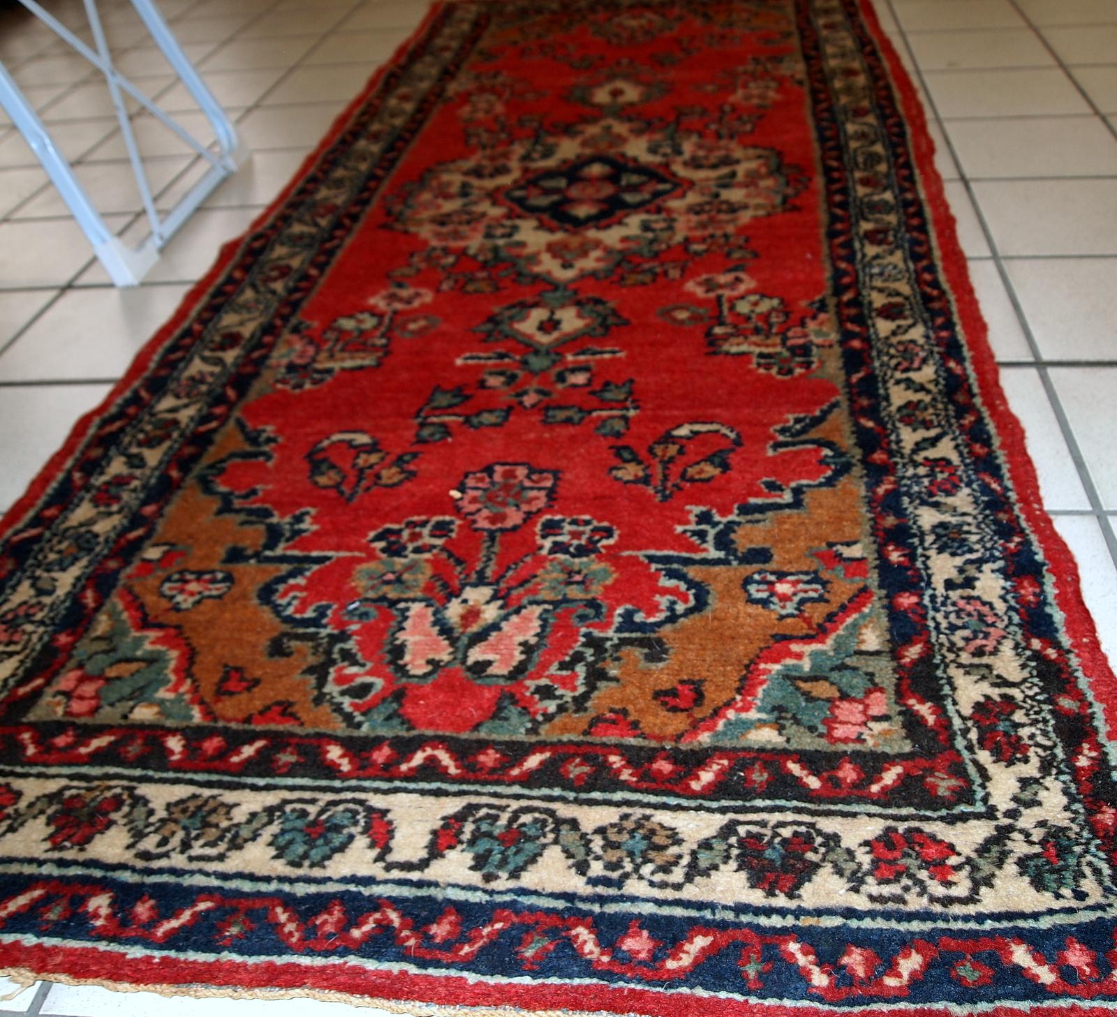 Hand-Knotted Handmade Vintage Hamadan Style Runner, 1960s, 1c616 For Sale