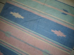 Vintage Indian Dhurri Kilim Rug, Cotton, Pastel Stripes, Circa 1960s