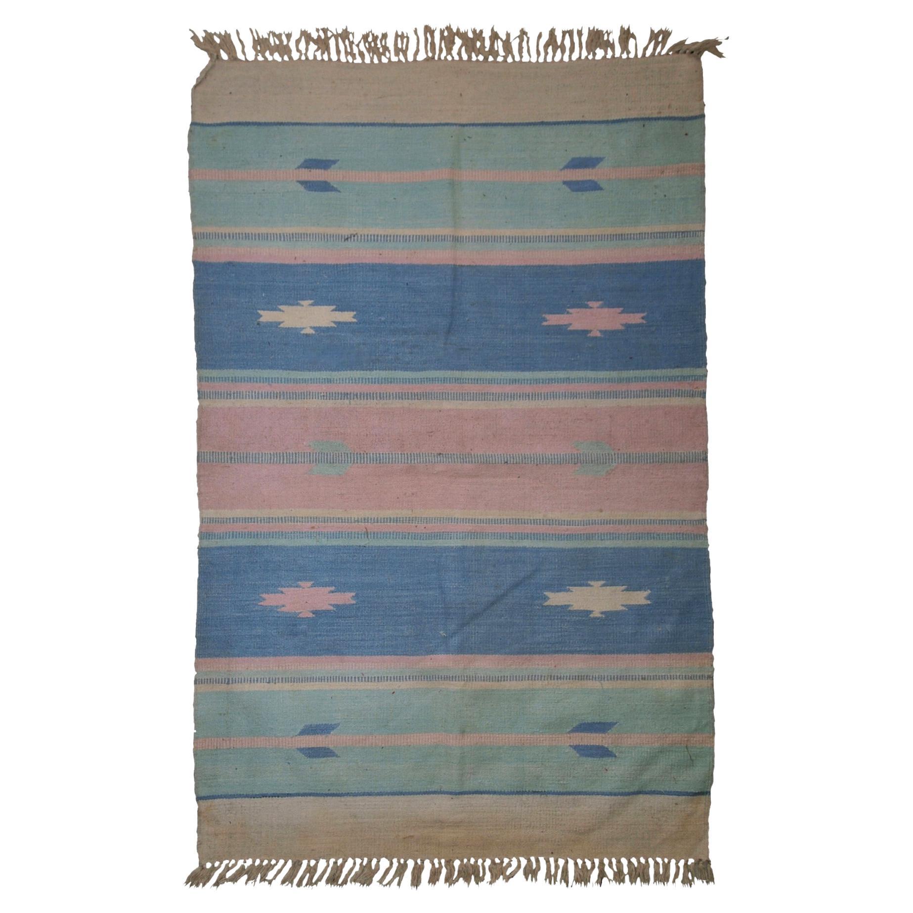 Handmade Vintage Indian Dhurri Kilim, 1960s, 1C70 For Sale