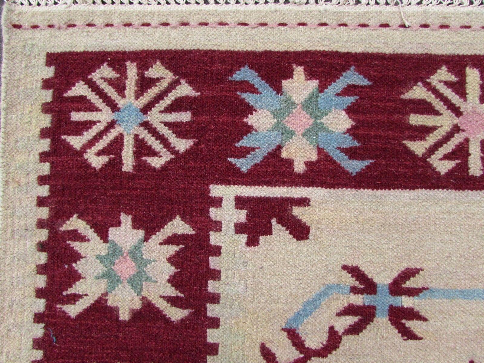 Handmade Vintage Indian Dhurri Kilim, 1970s, 1Q0206 In Good Condition In Bordeaux, FR