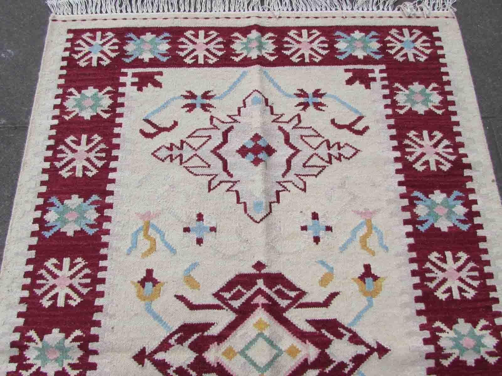 Hand-Knotted Handmade Vintage Indian Dhurri Kilim, 1970s, 1Q12 For Sale