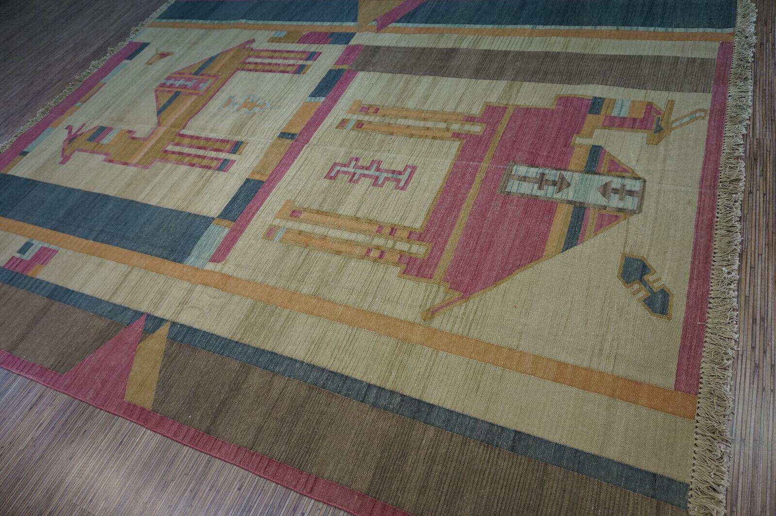 Handgefertigter indischer Dhurrie-Kelim-Teppich im Vintage-Stil 6.3' x 8,3', 1970er Jahre - 1D46 im Angebot 5
