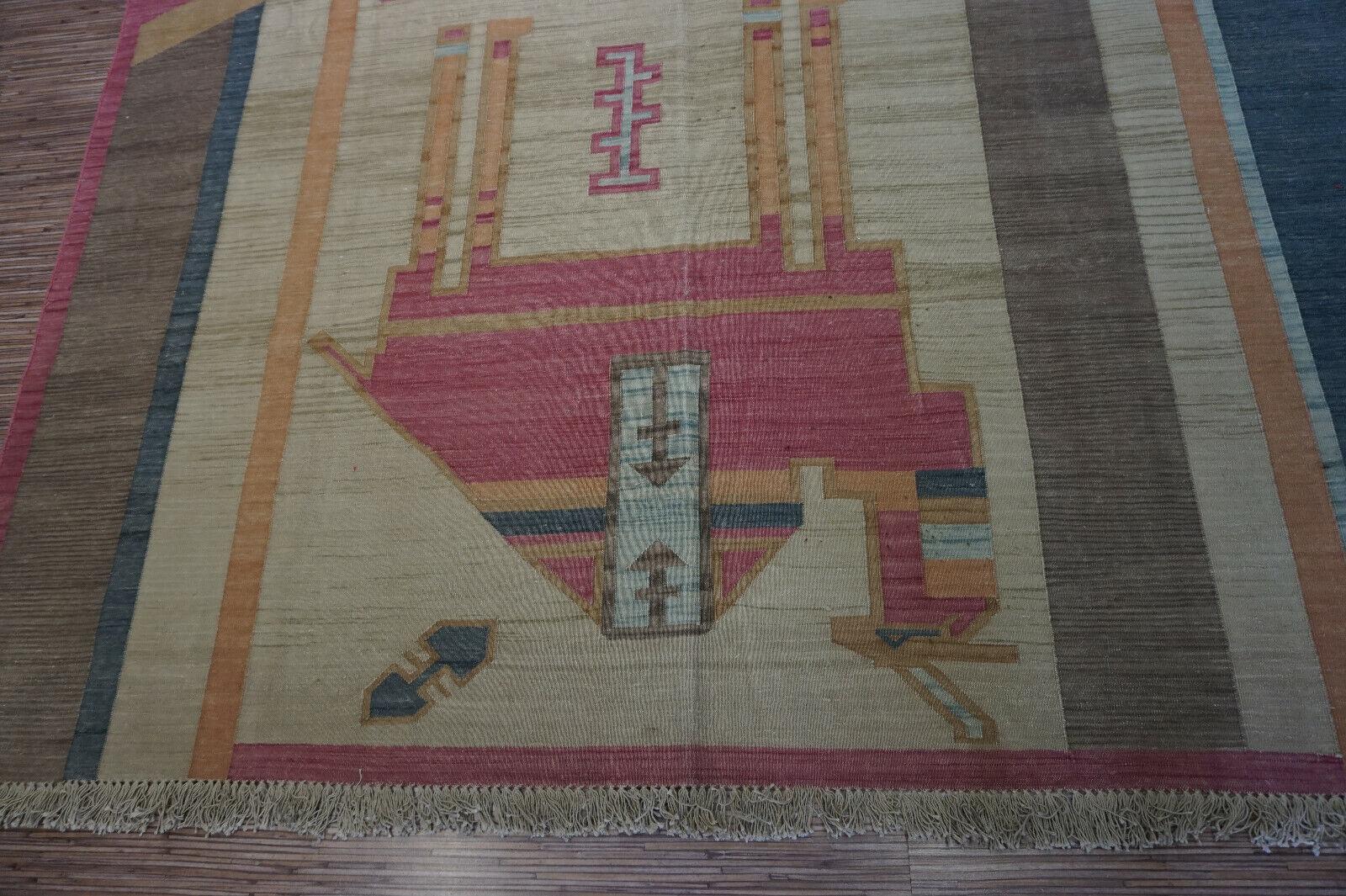 Late 20th Century Handmade Vintage Indian Dhurrie Kilim Rug 6.3' x 8.3', 1970s - 1D46 For Sale