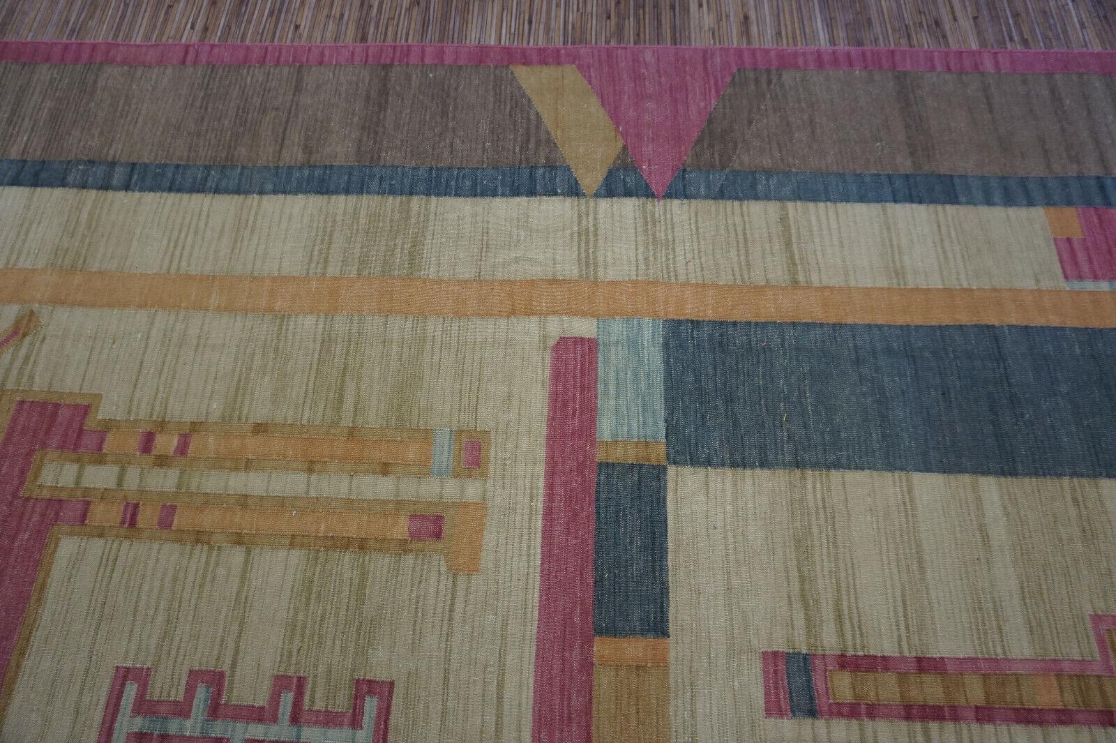Handgefertigter indischer Dhurrie-Kelim-Teppich im Vintage-Stil 6.3' x 8,3', 1970er Jahre - 1D46 im Angebot 1