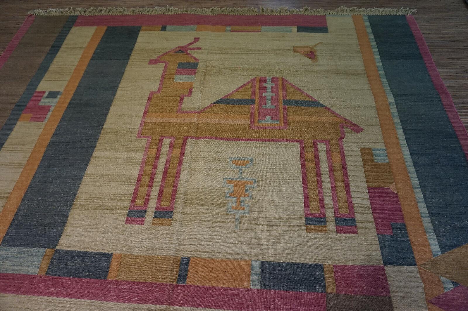 Handgefertigter indischer Dhurrie-Kelim-Teppich im Vintage-Stil 6.3' x 8,3', 1970er Jahre - 1D46 im Angebot 2