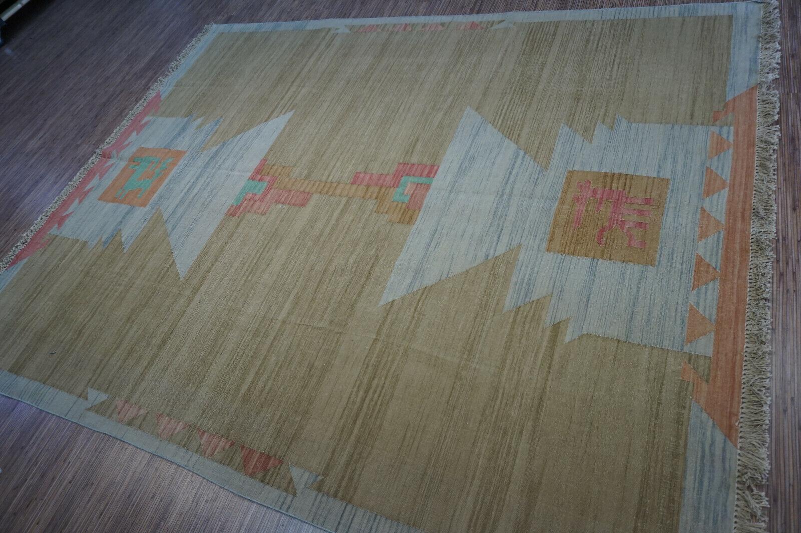 Handgefertigter indischer Dhurrie-Kilim-Teppich 6,5' x 8,2', 1970er Jahre - 1D45 im Angebot 5