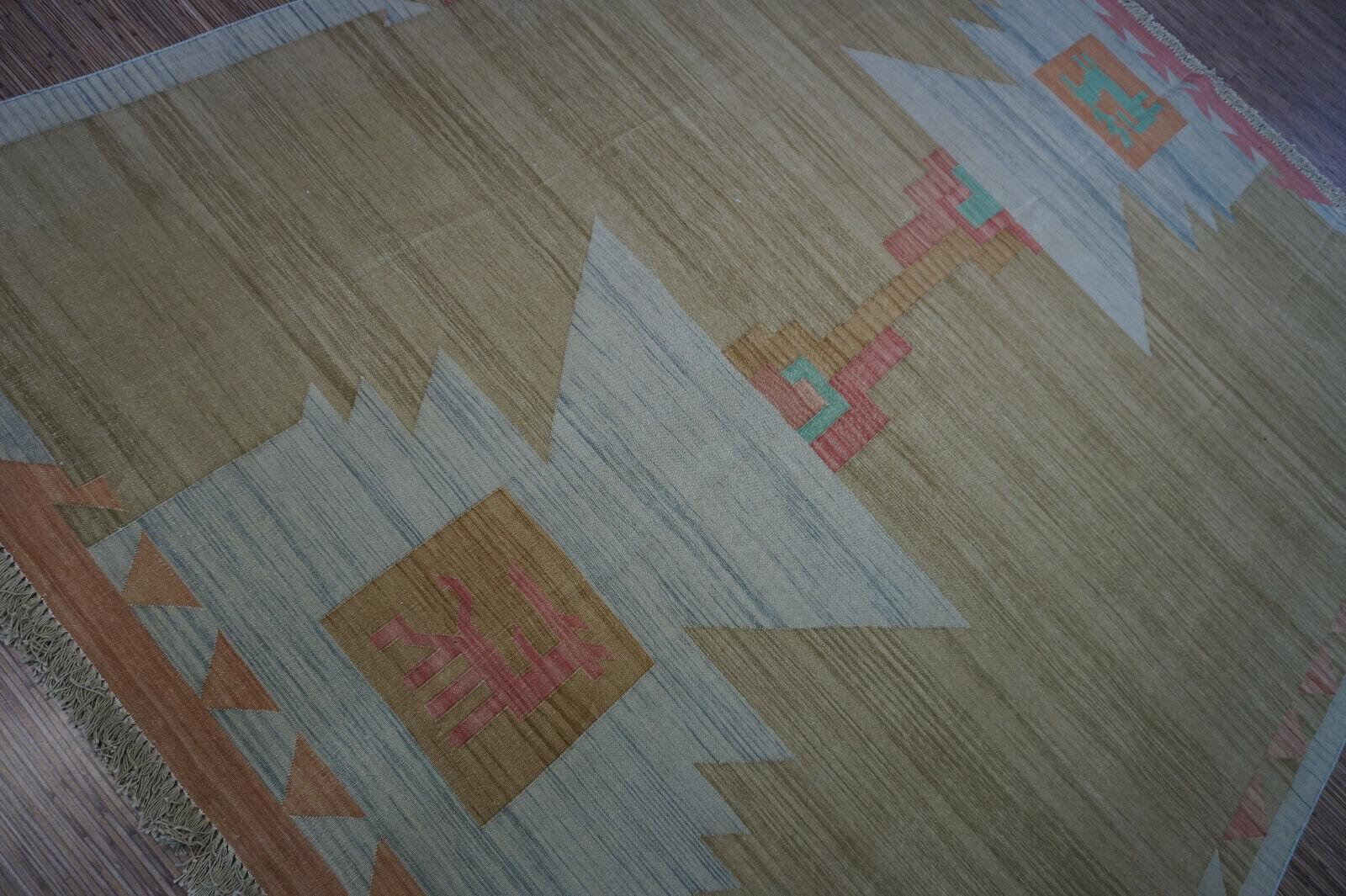 Handgefertigter indischer Dhurrie-Kilim-Teppich 6,5' x 8,2', 1970er Jahre - 1D45 im Angebot 6